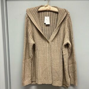 NWT J.Jill Hooded Chunky Knit Cardigan Sweater Khaki XL Cozy Layer